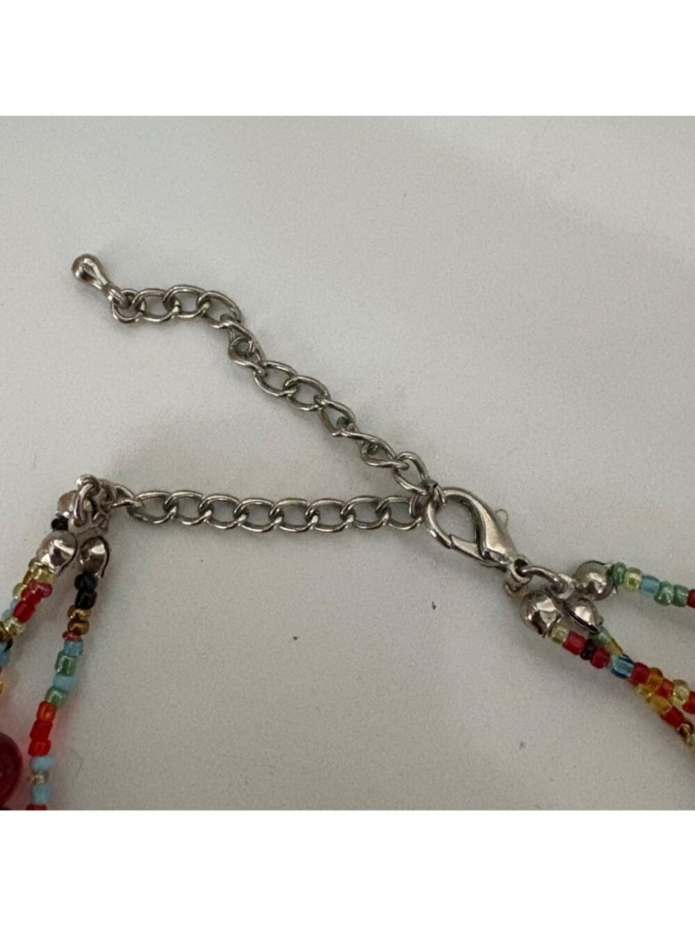 Colorful Multistrand Glass Beaded Gemstone Necklace Silvertone Statement - Picture 4 of 9